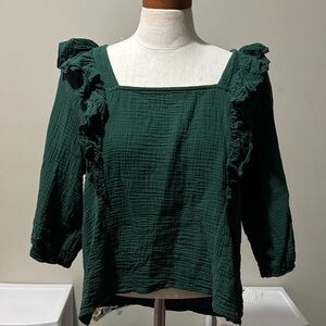Evereve Forest Green Ruffle Blouse